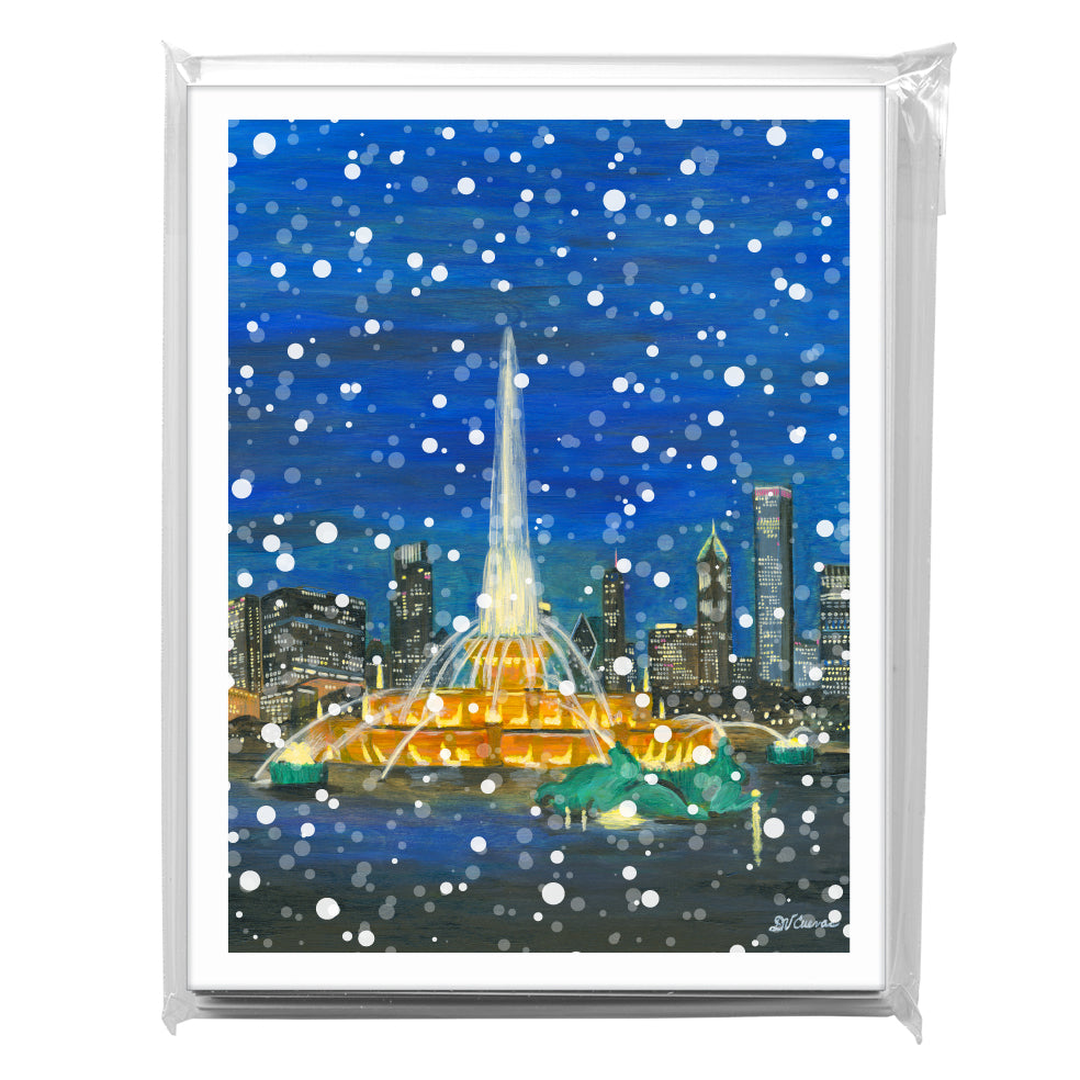 Buckingham Fountain at Night, Chicago, Greeting Card (8390F), 8-Pack, www.printedcanvas.com