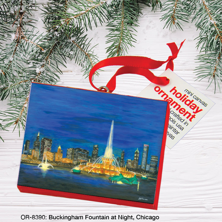 Buckingham Fountain At Night, Chicago, Ornament (OR-8390), Front, printedcanvas.com