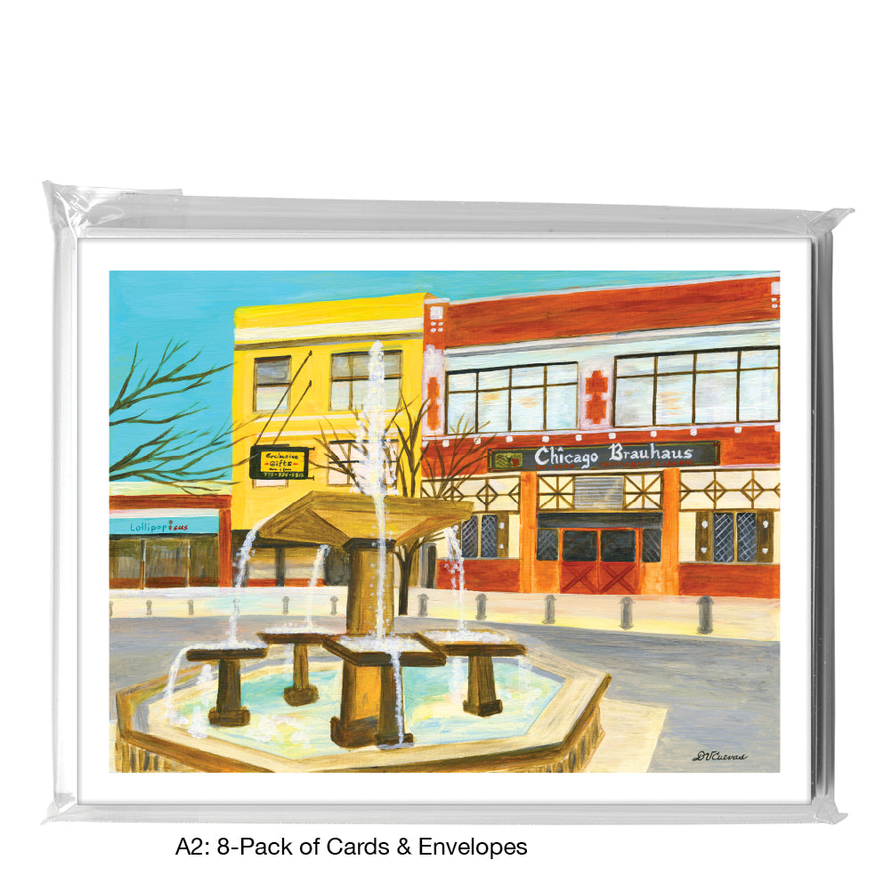 Lincoln Square Fountain, Chicago, Greeting Card (8573), A2 8-Pack, printedcanvas.com
