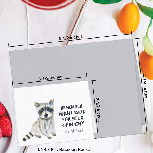 Raccoon Rocket, Greeting Card (8746E), Enclosure, www.printedcanvas.com