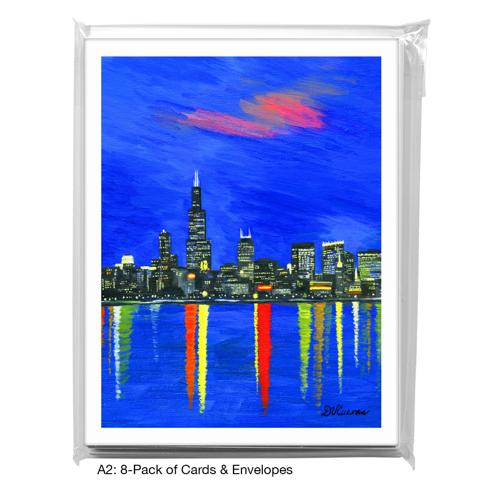 Dusk, Chicago, Greeting Card (7365G), A2 8-Pack, printedcanvas.com