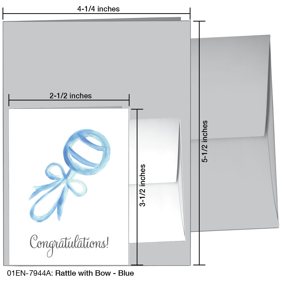 Rattle with Bow - Blue, Greeting Card (7944B), Enclosure Card, www.printedcanvas.com