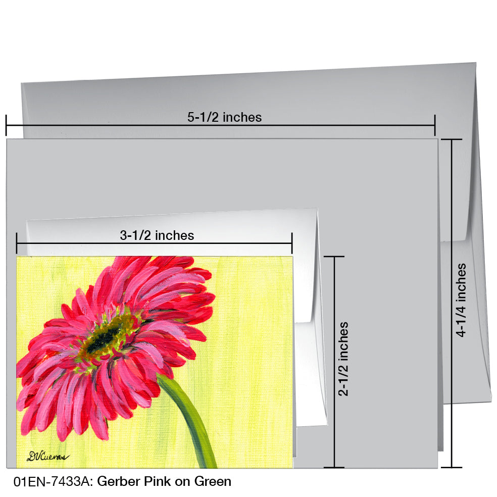 Gerber Pink on Green, Greeting Card (7433A), Enclosure, www.printedcanvas.com