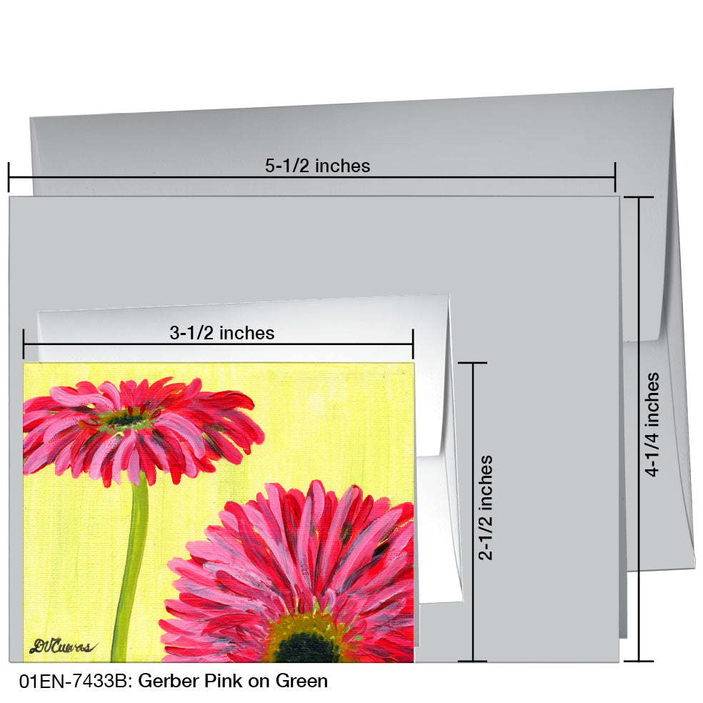 Gerber Pink on Green, Greeting Card (7433B), Enclosure, www.printedcanvas.com