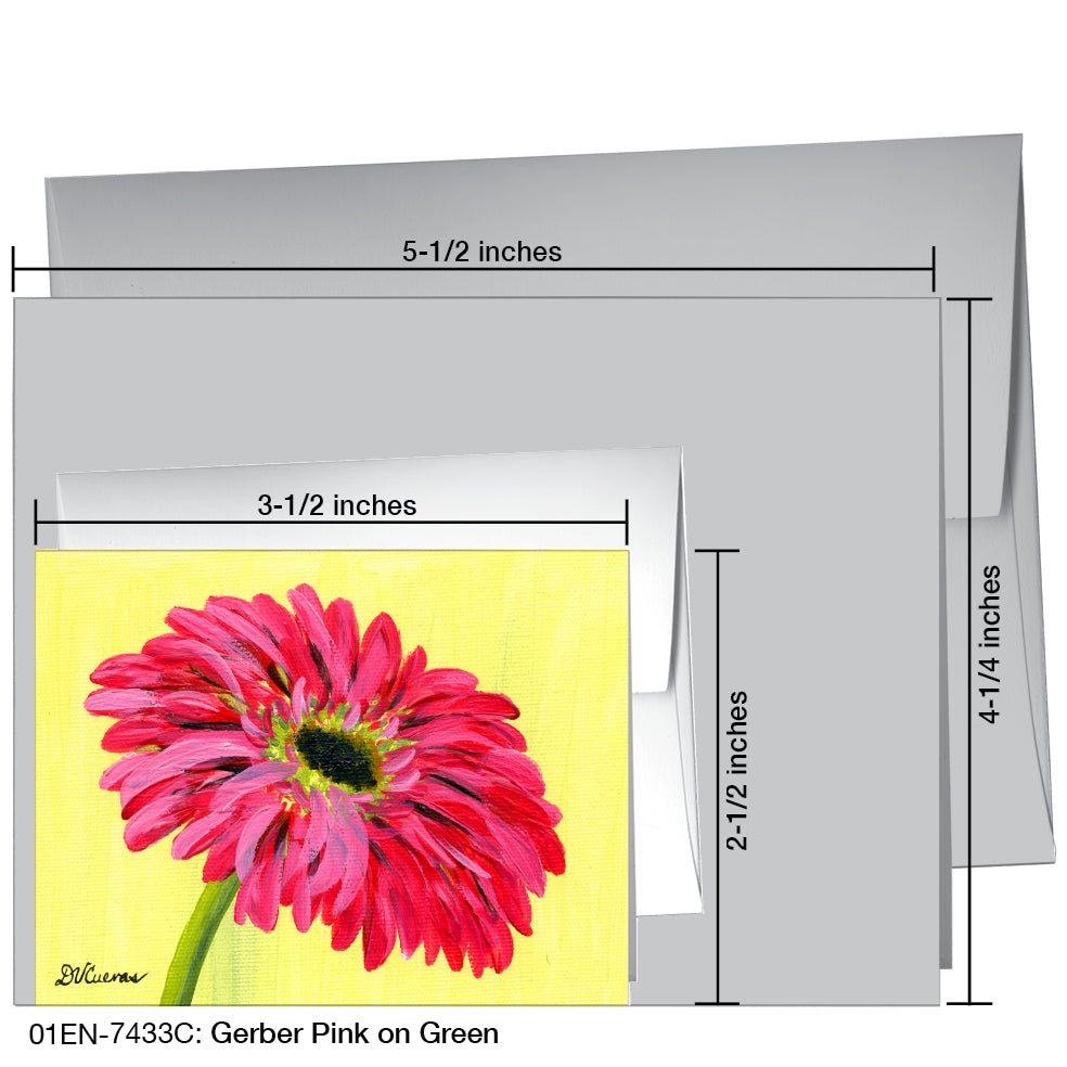 Gerber Pink on Green, Greeting Card (7433C), Enclosure, www.printedcanvas.com