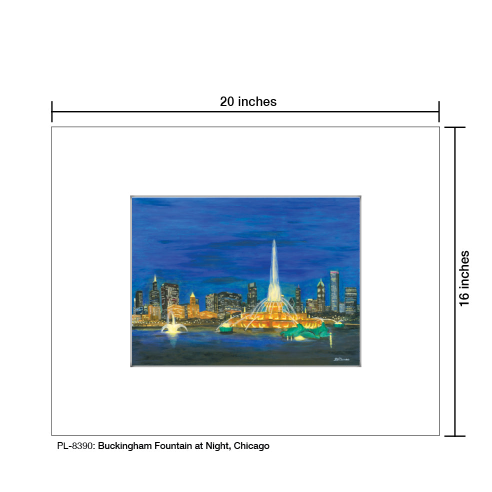 Buckingham Fountain at Night, Chicago, Print (#8390A), Printe Matted, www.printedcanvas.com