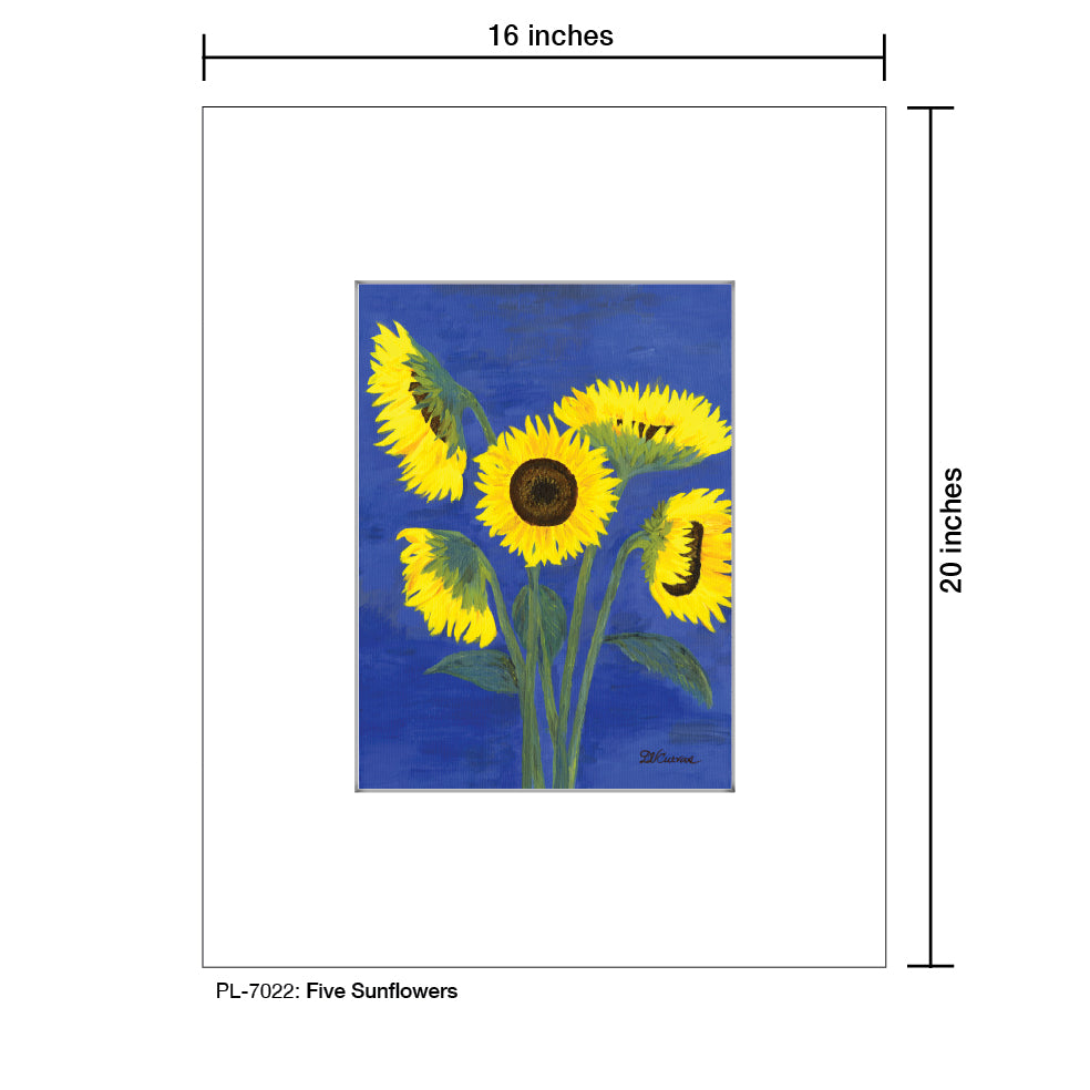 Five Sunflowers, Print (#7022A), Printe Matted, www.printedcanvas.com