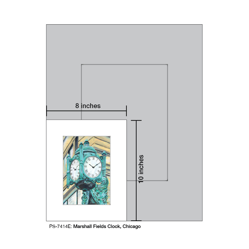 Marshall Fields Clock, Chicago, Print (#7414E), Print Matted, www.printedcanvas.com