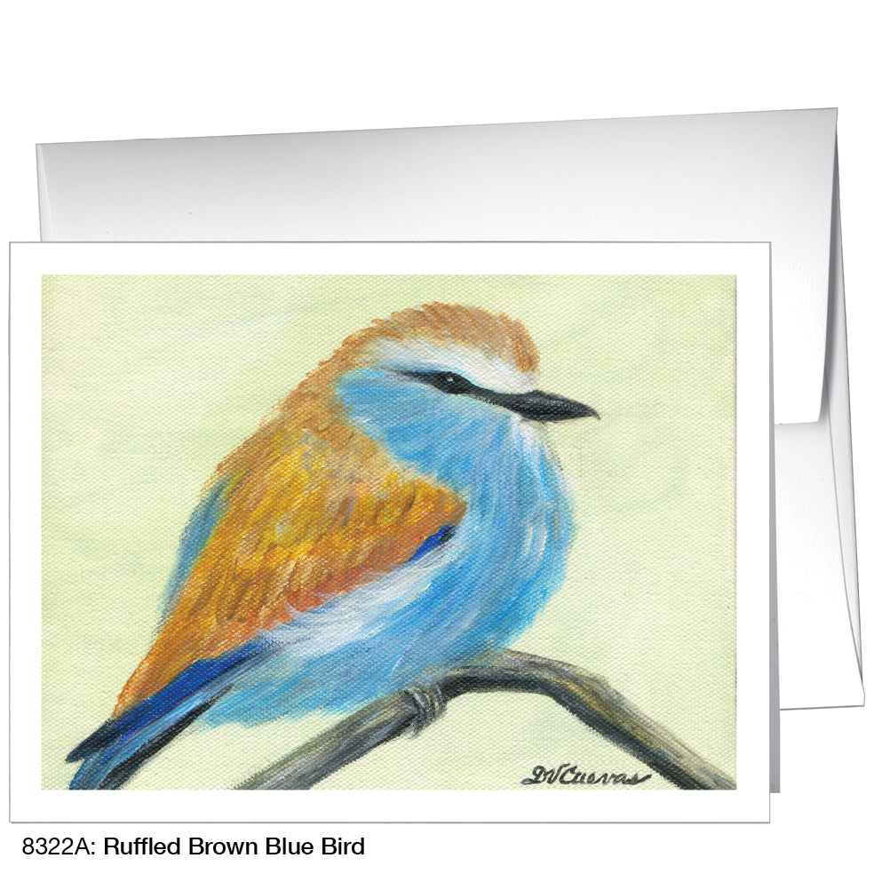 Ruffled Brown Blue Bird, Greeting Card (8322A)