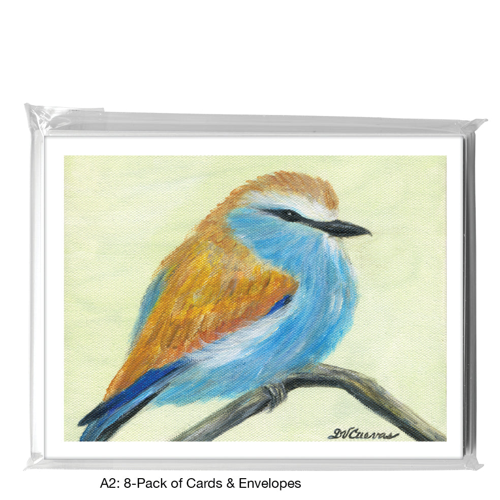 Ruffled Brown Blue Bird, Greeting Card (8322A)