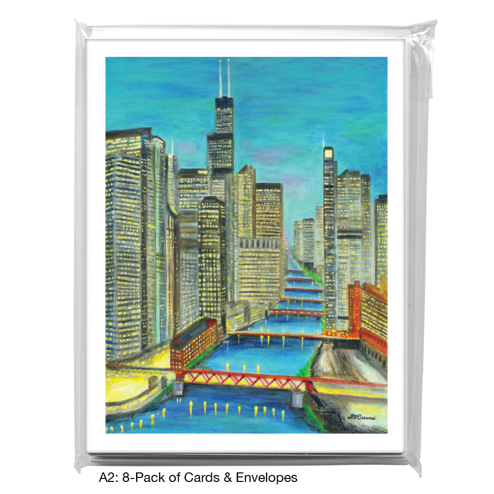 Night Bridges, Chicago, Greeting Card (8752A), A2 Card 8-Pack, www.printedcanvas.com