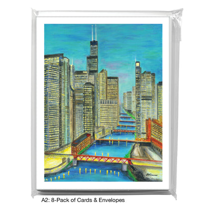 Night Bridges, Chicago, Greeting Card (8752A), A2 Card 8-Pack, www.printedcanvas.com