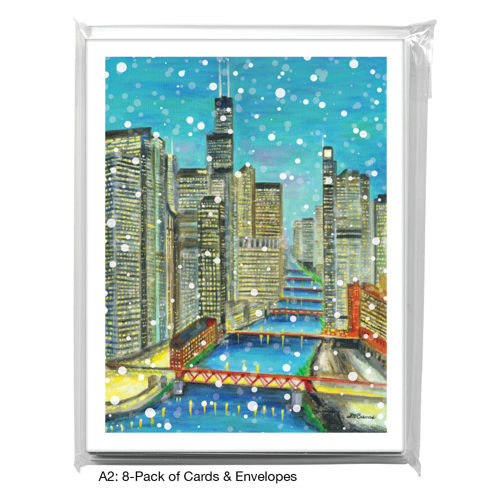 Night Bridges, Chicago, Greeting Card (8752B), A2 8-Pack, printedcanvas.com