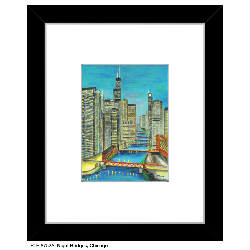 Night Bridges, Chicago, Print (#8752A), Print Matted, www.printedcanvas.com