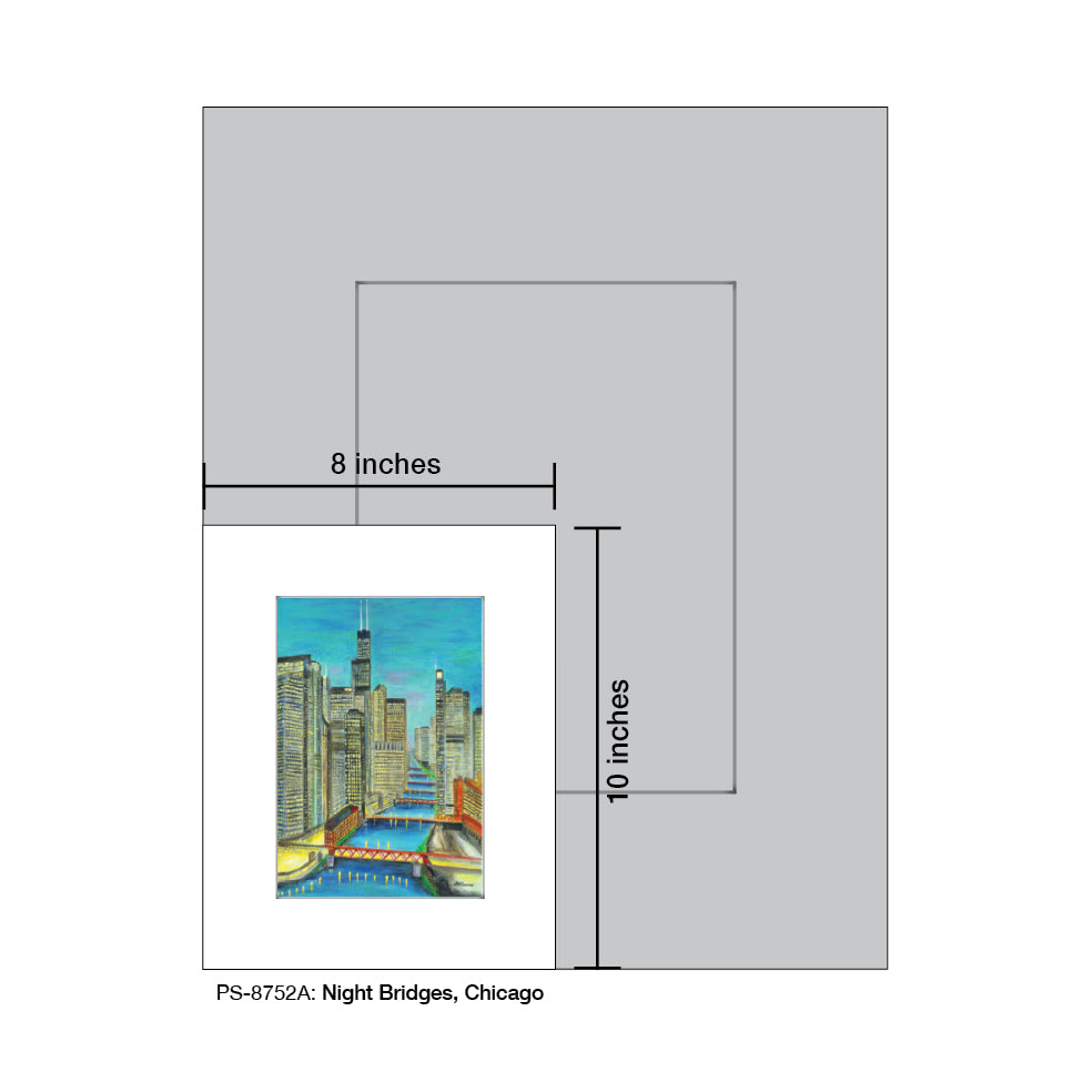 Night Bridges, Chicago, Print (#8752A), Print Matted, www.printedcanvas.com