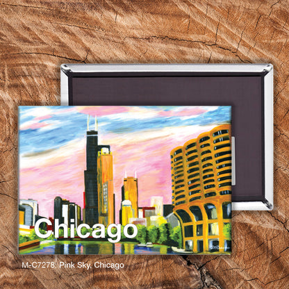 Pink Sky, Chicago, Magnet (M-7278A), front, printedcanvas.com