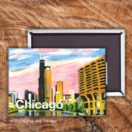 Pink Sky, Chicago, Magnet (M-7278A), front, printedcanvas.com