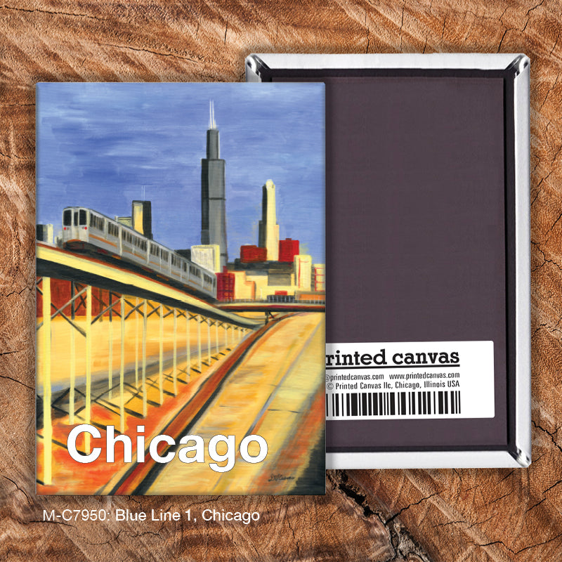 Blue Line 1, Chicago, Magnet (M-7950A), front, printedcanvas.com