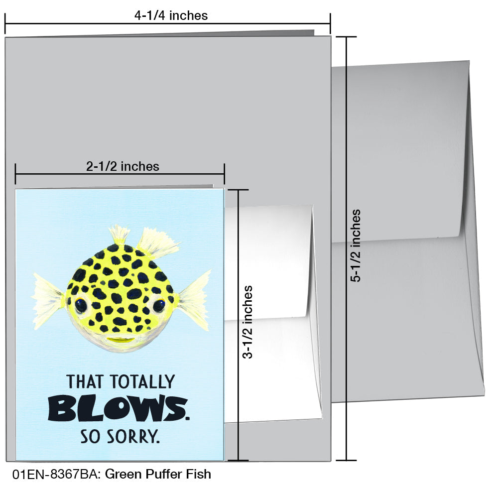 Green Puffer Fish, Greeting Card (8367BA), Enclosure, printedcanvas.com