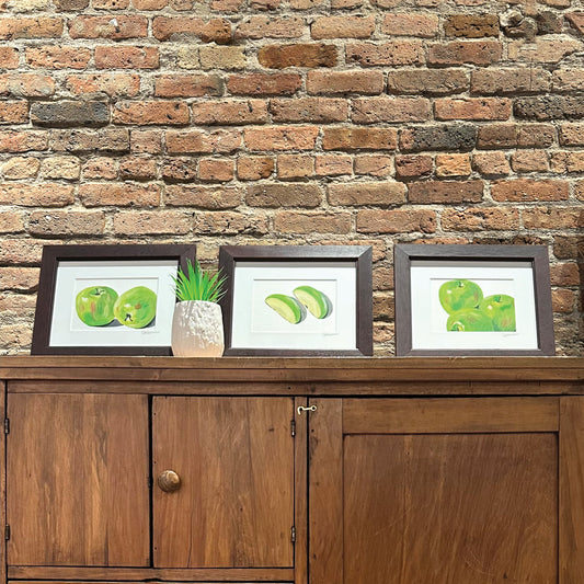 Green Apples Trio 1, Original (Set of 3) - Printed Canvas