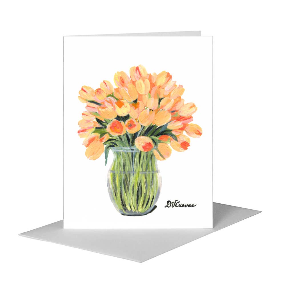 Peach Tulips, Greeting Card (#7330A) A2 Card Front, www.printedcanvas.com