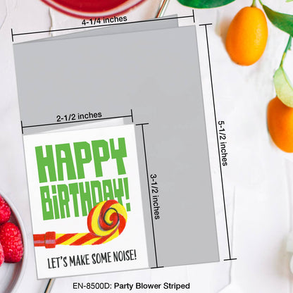 Party Blower Striped, Greeting Card (8500D), Enclosure, www.printedcanvas.com