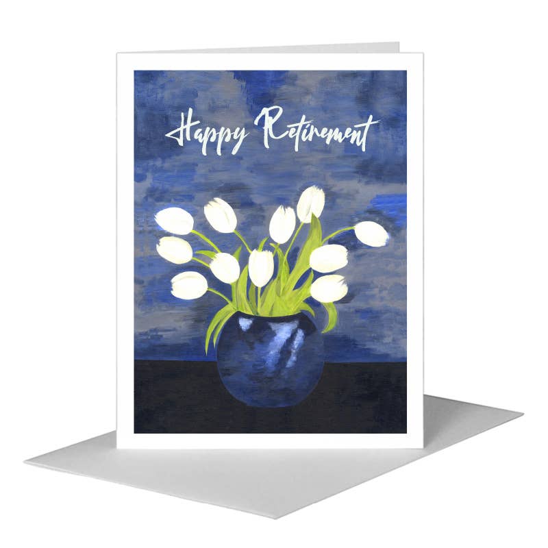 White Tulips on Blue, Greeting Card (#7084D) A2 Card Front, www.printedcanvas.com