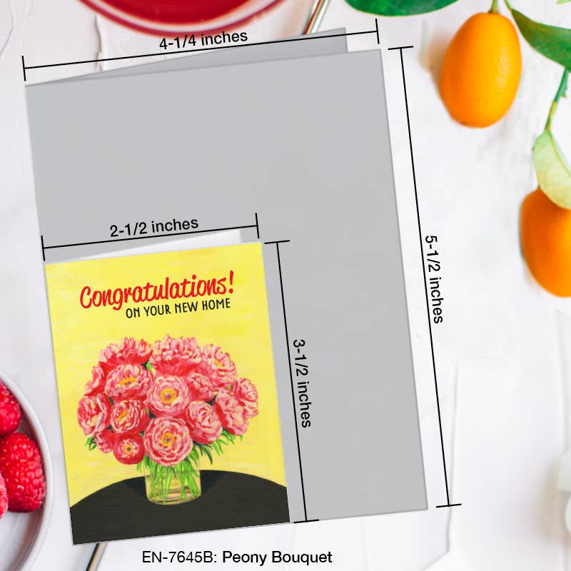 Peony Bouquet, Greeting Card (7645B), Enclosure, www.printedcanvas.com