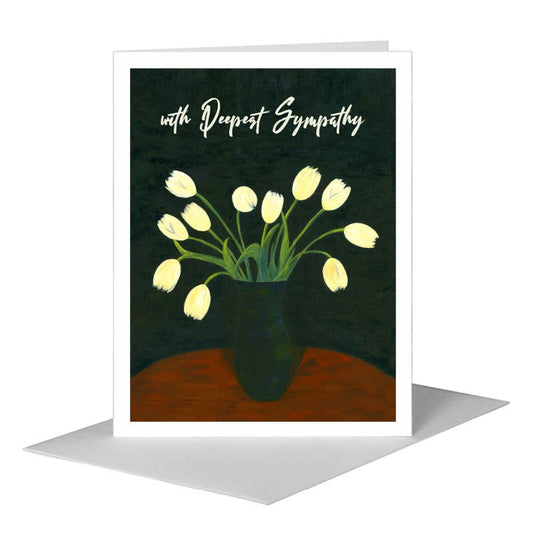 White Tulips on Black, Greeting Card (#7302C) A2 Card Front, www.printedcanvas.com
