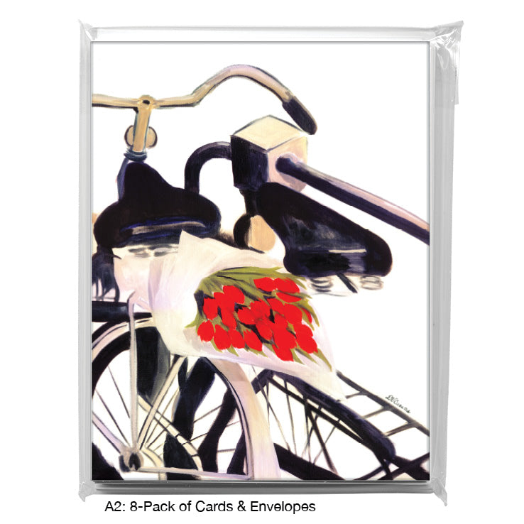 Bicycle & Tulips, Greeting Card (7003A), A2 Card 8-Pack, www.printedcanvas.com