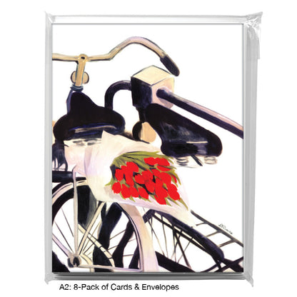 Bicycle & Tulips, Greeting Card (7003A), A2 Card 8-Pack, www.printedcanvas.com