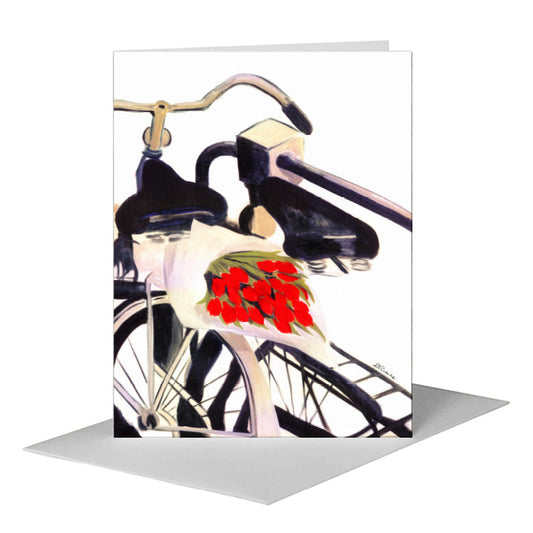 Bicycle & Tulips, Greeting Card (#7003A) A2 Card Front, www.printedcanvas.com