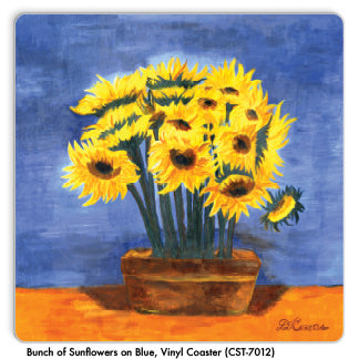 Bunch of Sunflowers on Blue, Vinyl Coaster (CST-7012) - Printed Canvas