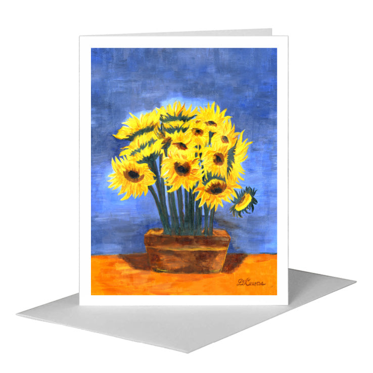 Bunch of Sunflowers on Blue, Greeting Card (#7012B), A2 Card Front, www.printedcanvas.com