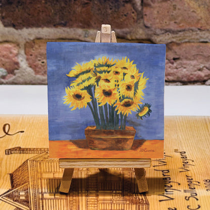 Bunch of Sunflowers on Blue, Mini Artwork (MA-7012D)