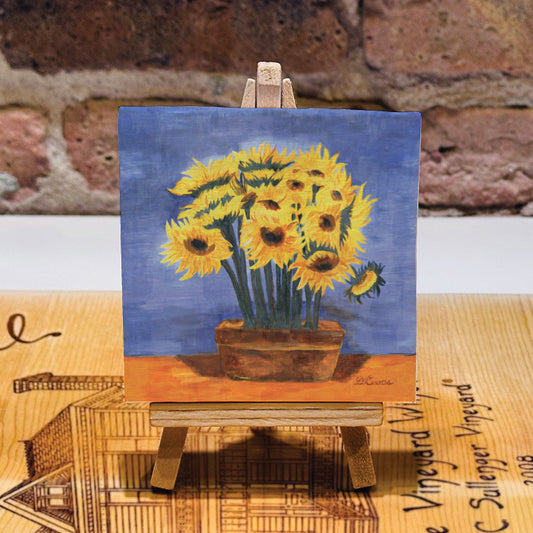 Bunch of Sunflowers on Blue, Mini Artwork (MA-7012D)