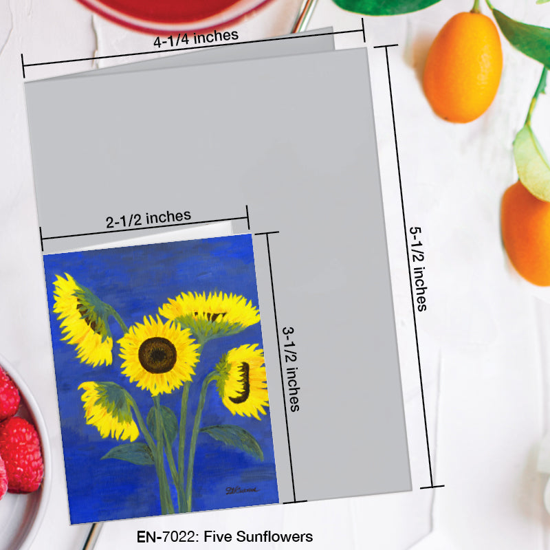 Five Sunflowers, Greeting Card (7022A), Enclosure Card, www.printedcanvas.com