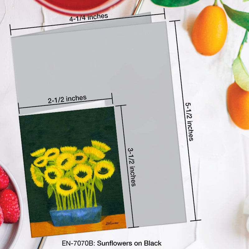Sunflowers on Black, Greeting Card (7070B), Enclosure Card, www.printedcanvas.com