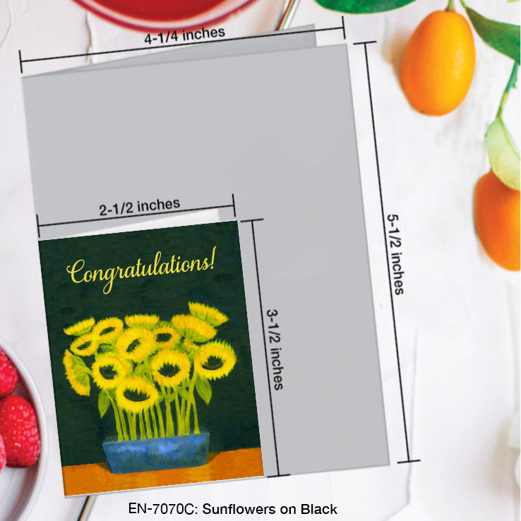 Sunflowers on Black, Greeting Card (7070C), Enclosure, www.printedcanvas.com