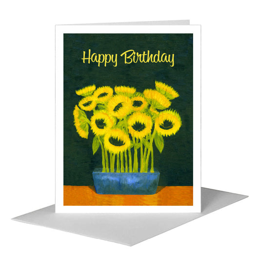 Sunflowers on Black, Greeting Card (#7070D) A2 Card Front, www.printedcanvas.com
