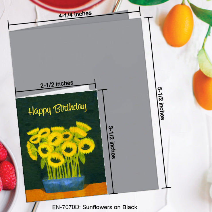 Sunflowers on Black, Greeting Card (7070D), Enclosure, www.printedcanvas.com