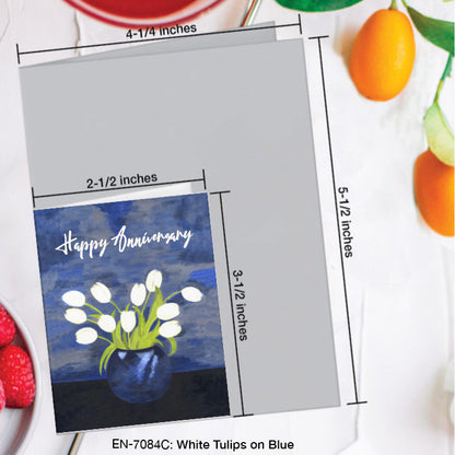 White Tulips on Blue, Greeting Card (7084C), Enclosure, www.printedcanvas.com