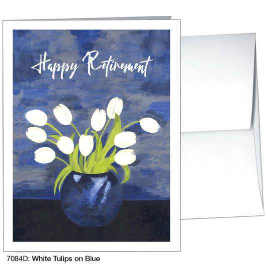 White Tulips on Blue, Greeting Card (7084D), A2 Card Front, www.printedcanvas.com
