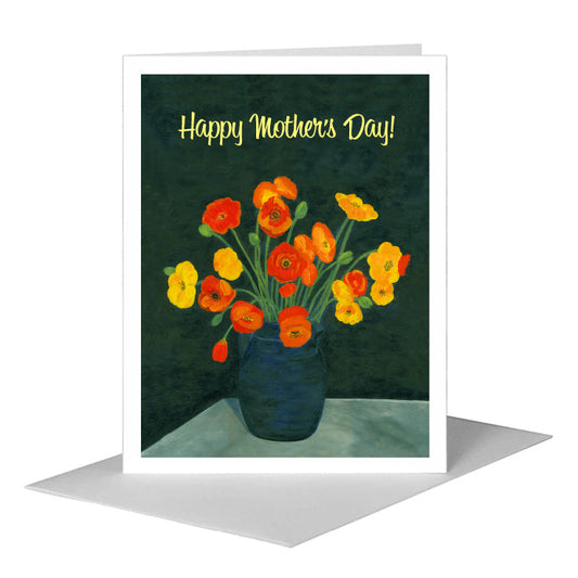 Poppies on Black, Greeting Card (#7090E) A2 Card Front, www.printedcanvas.com