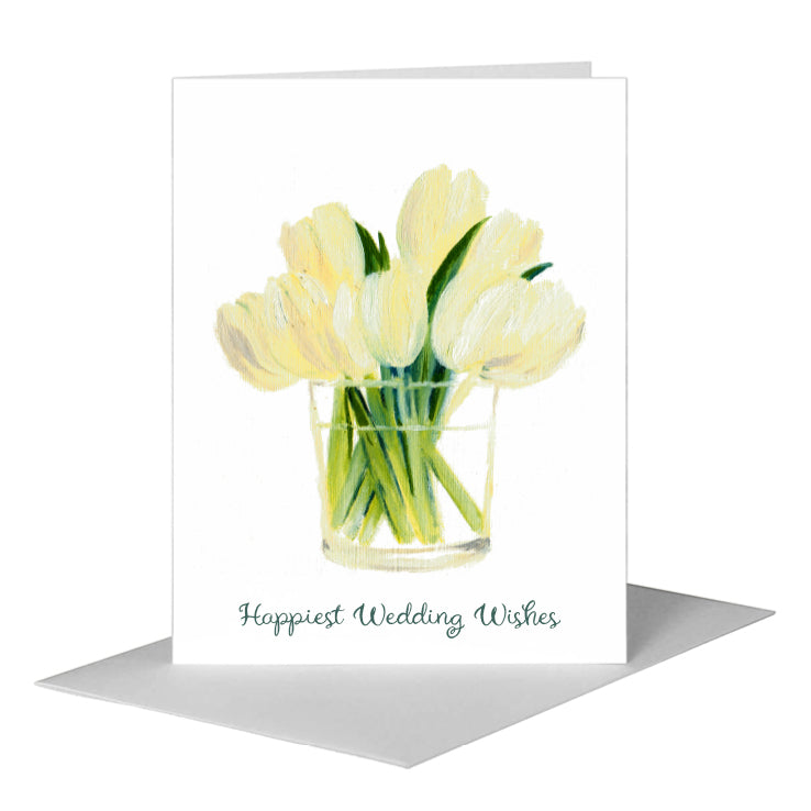 White Tulips in Glass, Greeting Card (#7096B), A2 Card Front, www.printedcanvas.com
