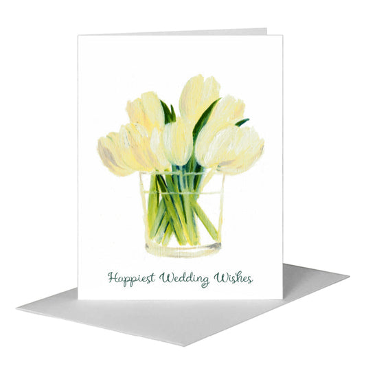 White Tulips in Glass, Greeting Card (#7096B) A2 Card Front, www.printedcanvas.com