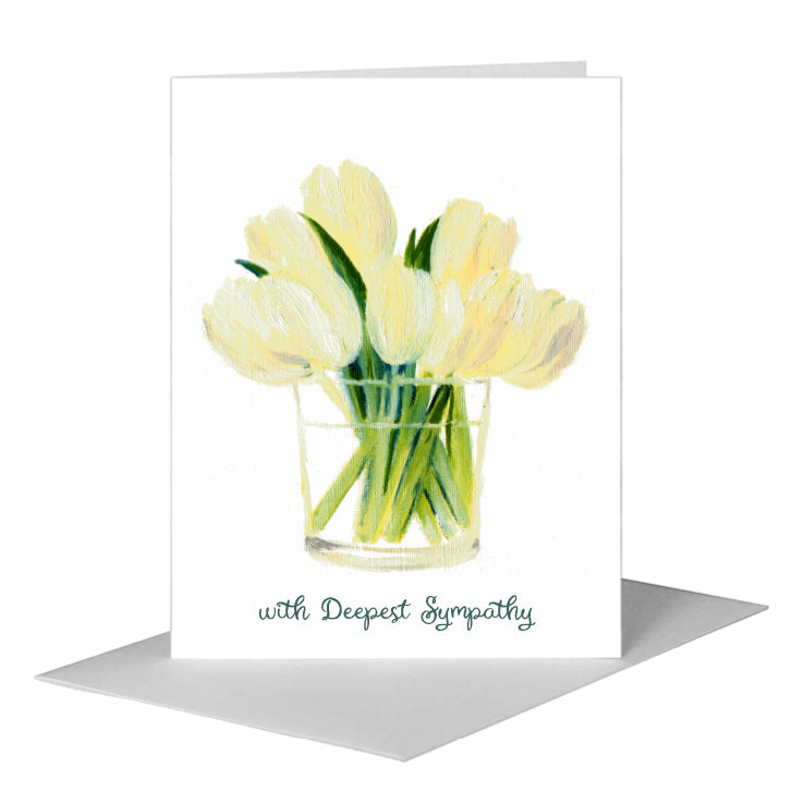 White Tulips in Glass, Greeting Card (#7096D) A2 Card Front, www.printedcanvas.com