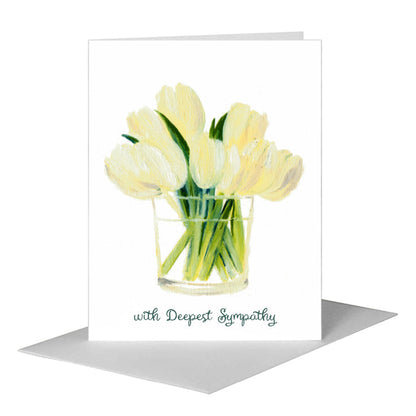 White Tulips in Glass, Greeting Card (#7096D) A2 Card Front, www.printedcanvas.com