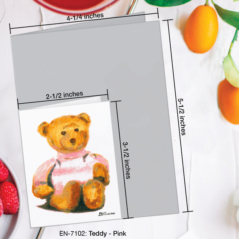 Teddy - Pink, Greeting Card (7102A), Enclosure Card, www.printedcanvas.com