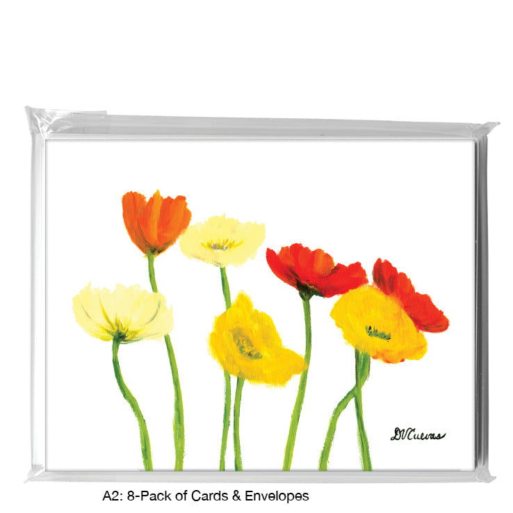 Multi-Colored Poppies on White, Greeting Card (7148A), A2 Card 8-Pack, www.printedcanvas.com